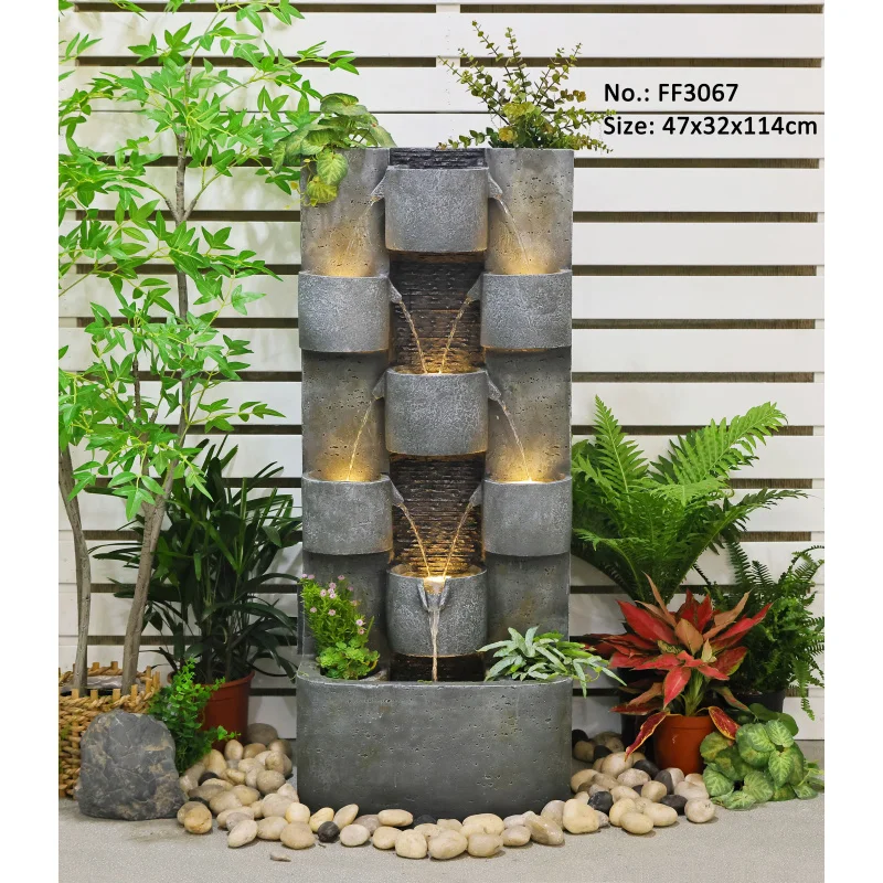 custom.New Design Indoor Fountains Waterfalls Cascading Outdoor Feature Fountain With LED Light Garden Decoration