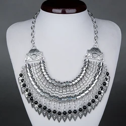 Fashion Ethnic Gypsy Bohemian Choker Necklace For Women Beads Drop Tassel Vintage Big Statement Collier Femme Party Jewelry Gift