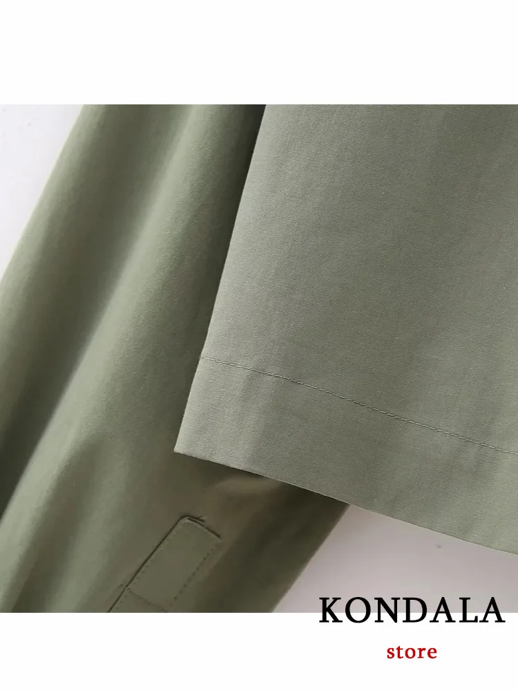 KONDALA Casual Armygreen Women Blouse Solid Turn-down Collar Zipper Pockets Short Loose Blouse Fashion 2023 Autumn Shirts