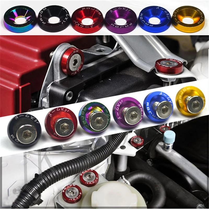 10Pcs M6X20 Car Modified Hex Fasteners Fender Washer JDM Bumper Engine Concave Screws Fender Washer License Car-styling