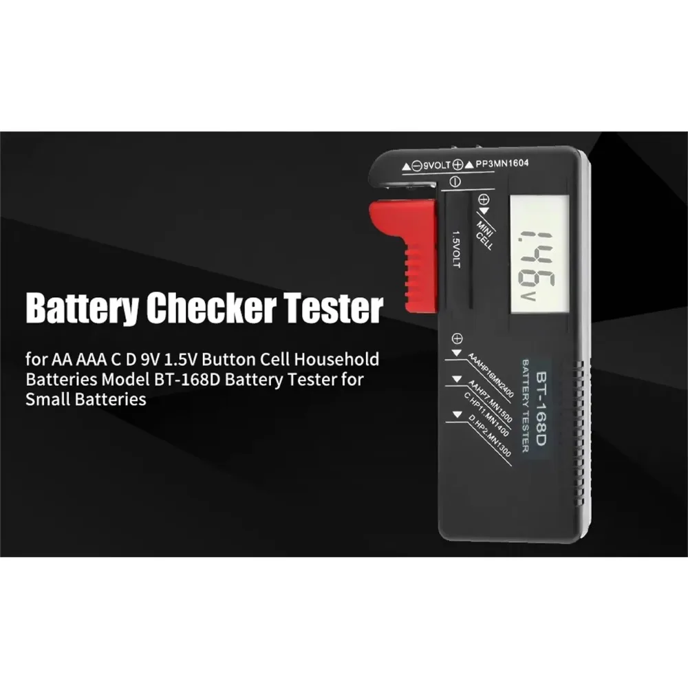 BT-168D Battery Tester Universal Digital LCD Tester AA AAA CD 9V 1.5V Button Cell Voltage Battery Voltage Tester