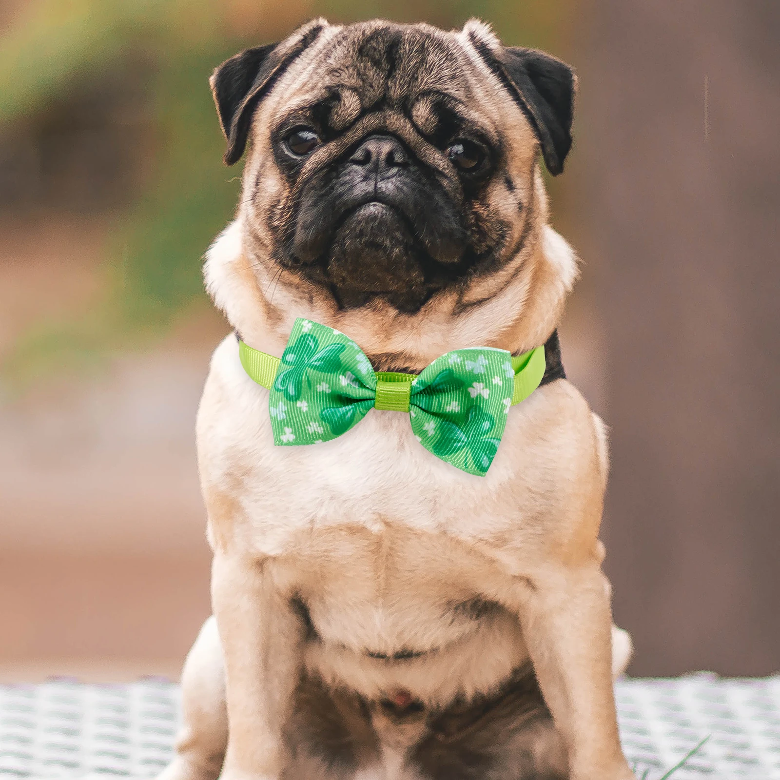 

6pcs Pet Bow Tie Dog Ties Festival Collar Party Decor Polyester Adjustable Clover St Patrick Reusable Fade Resistant Dog
