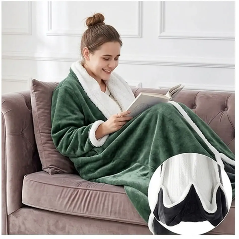 Heated Wearable Throw Blanket for Home Use, Smart Temperature-Controlled Flannel Blanket, Wearable Heated Blanket