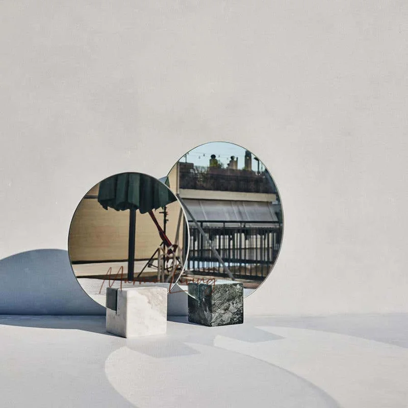 

Nordic marble geometric round designer dressing mirror soft decoration model room simple decorative mirror decoration