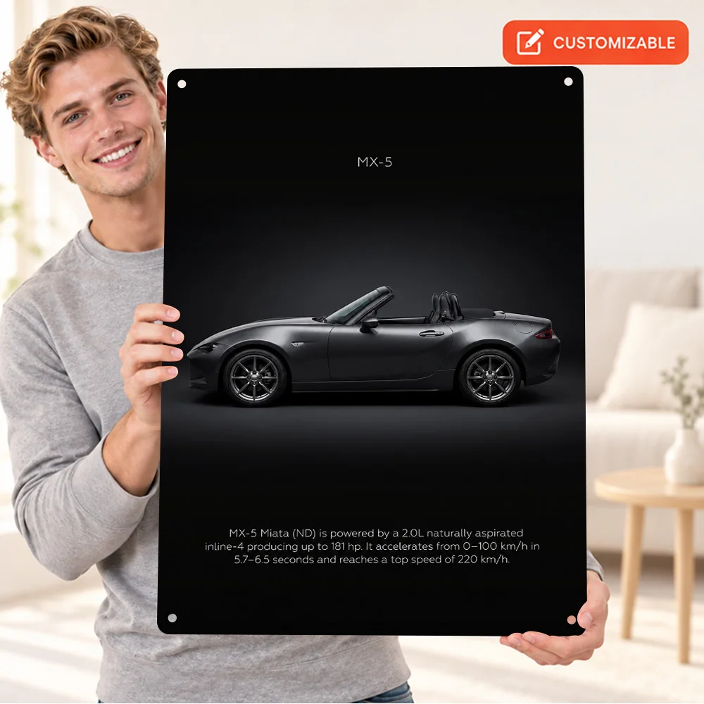 Japanese MX-5 Miata Side Car Textured Metal Poster Customized Aluminum Sign Technical Graphic Design Wall Art For Home Garage