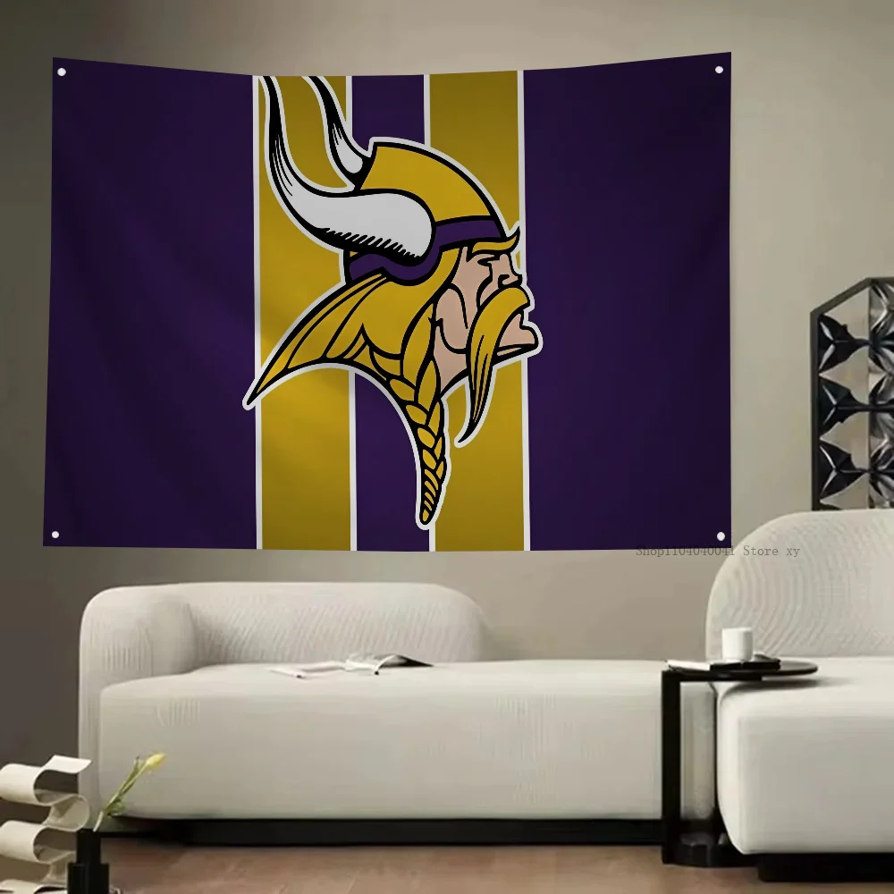 1PC Minnesota Vikings Flag Flags And Banners Four Hole Flag Polyester Outdoor Decor Room Aesthetic