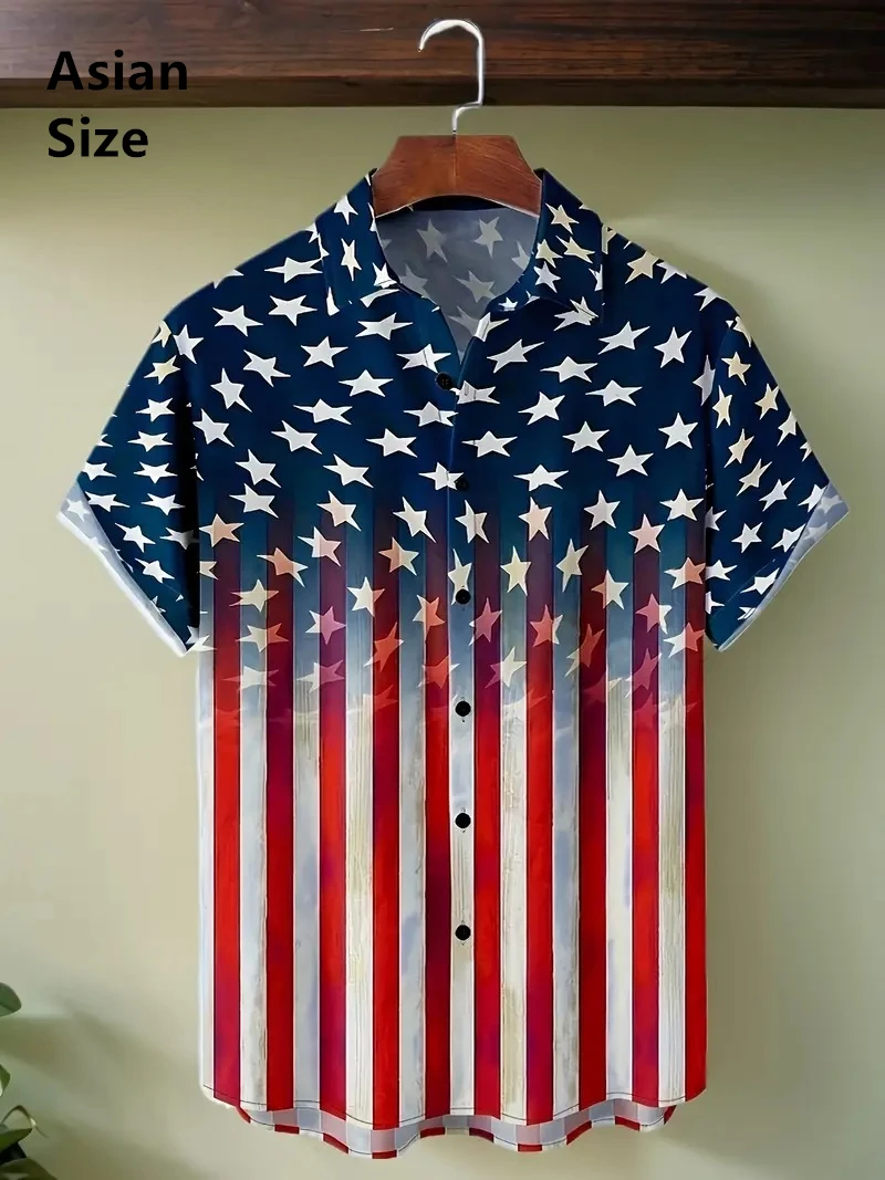 America Flag Graphic Shirts For Men Clothing 3D Print Hawaiian Beach Dress Shirt Man Short Sleeve Y2k Tops Vintage Lapel Blouse