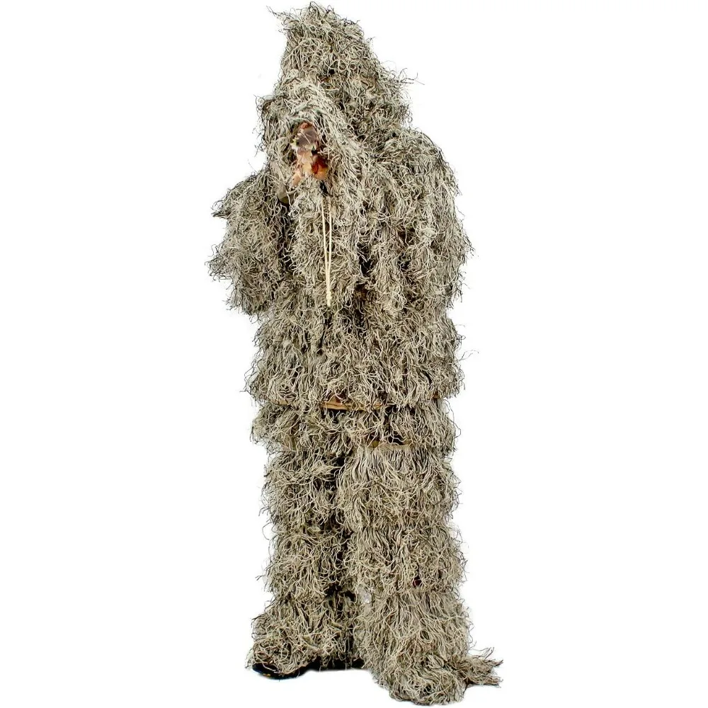 Ghillie Suit for Men Gilly Suit for Hunting Halloween Costume Airsoft Paintball Hood Rifle Wrap Included- M/L Dry Grass.