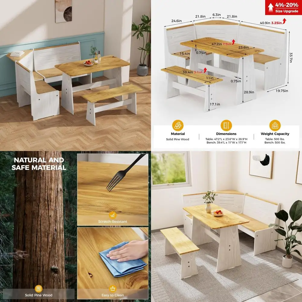 

Кухонный обеденный гарнитур — стол и скамья из массива дерева на 4-6 человек, угловой стол или скамья для столовой, экономия пространства на кухне