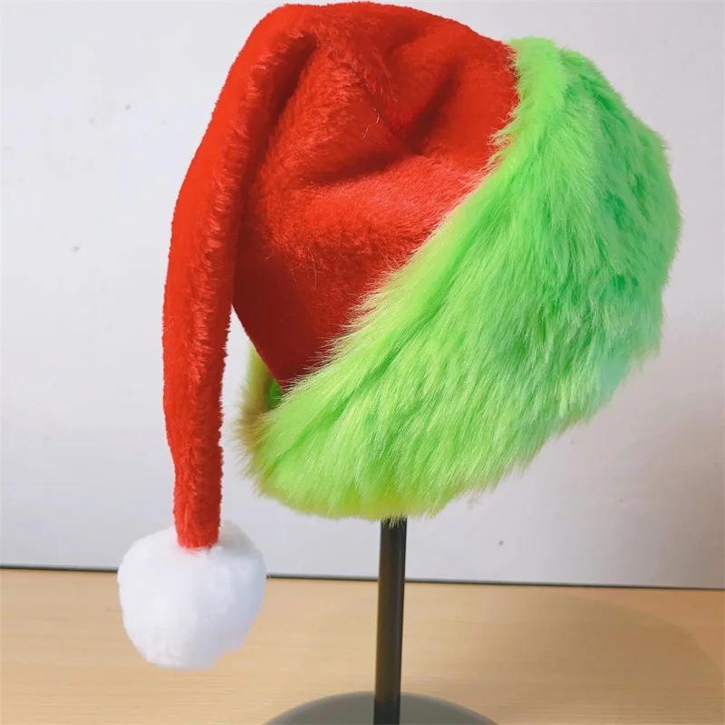 Christmas Party Hat Funny Contrast Colors Fur Santa Hat for Adult Holiday Cosplay Costume Props Accessory