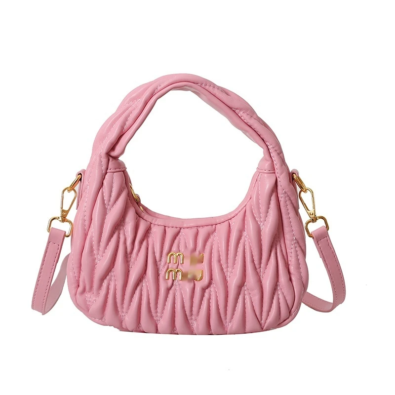 Fashionable Pleated Underarm Bag Shoulder Bag Casual Fashion Simple And Fashionable Sweet And Trendy Handbag Girls Birthday Gift