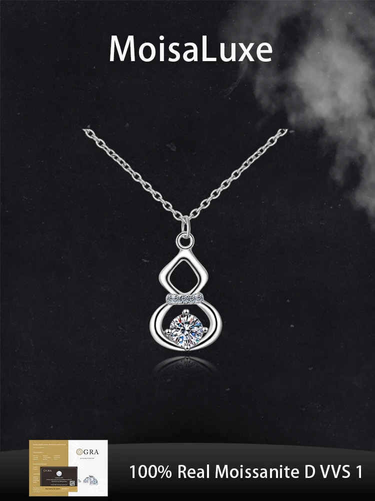 

MoisaLuxe Official Store Moissanite Plata Sterling 925 Silver Gourd Neck Chain Four-claw Pendant Necklace for Women Jewelry Gift