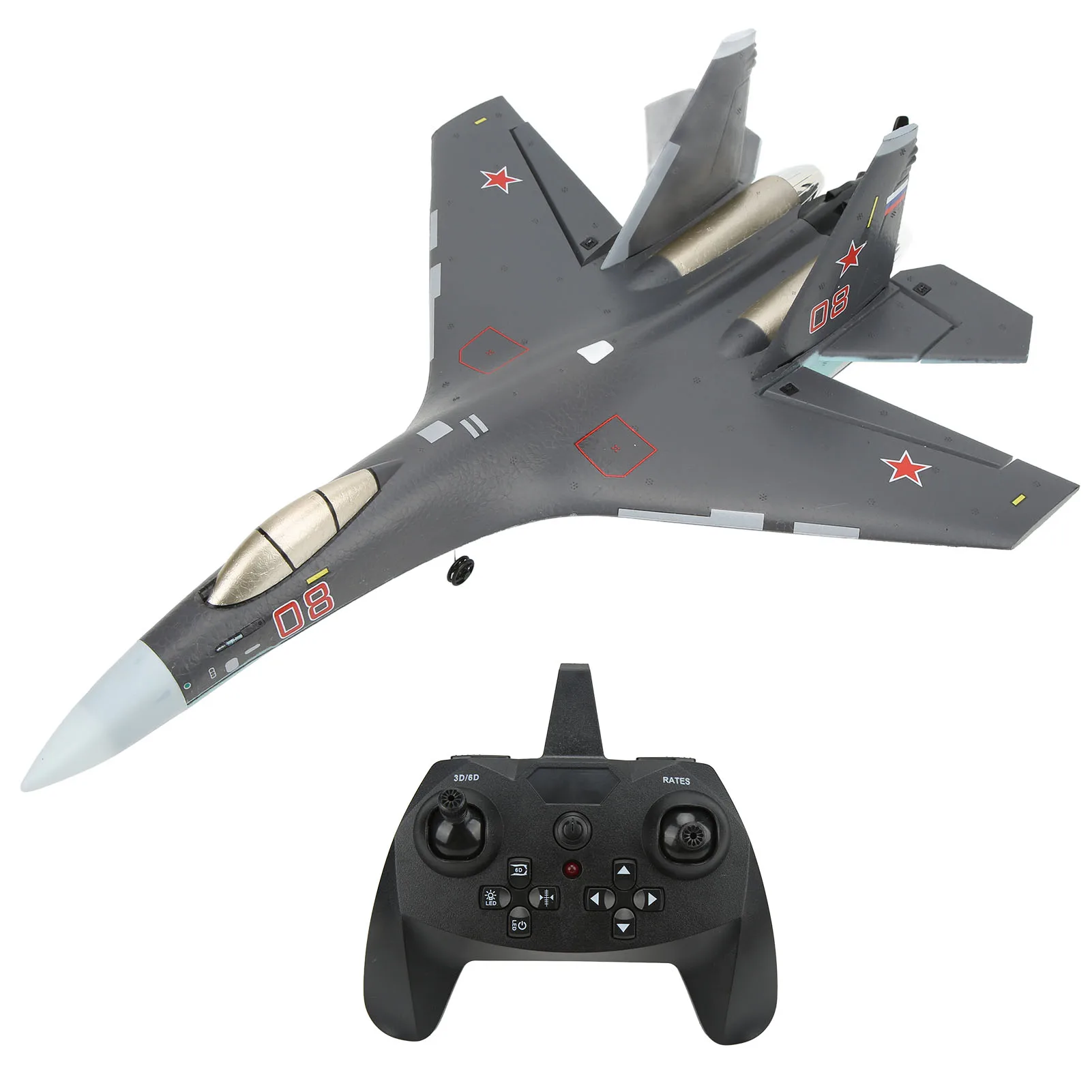 QF009 SU 35 2.4Ghz RC Airplane 6 Axis Fly Backwards 4 Channels Glider Impact Resistance 3.7V 1000mAh for Kids Over 14 Years