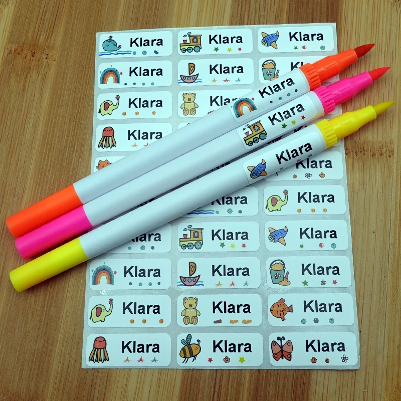 Stiker Tag nama stiker Kawaii tahan air kustom stiker pribadi Label nama depan untuk anak-anak botol alat tulis sekolah