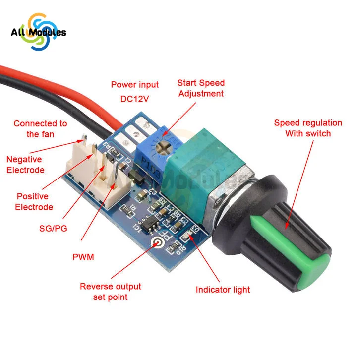 PWM Fan Governor Wind Speed Controller Air Volume Regulator Fan Speed Regulation Cooling Mute Noise Reduction Switch Module