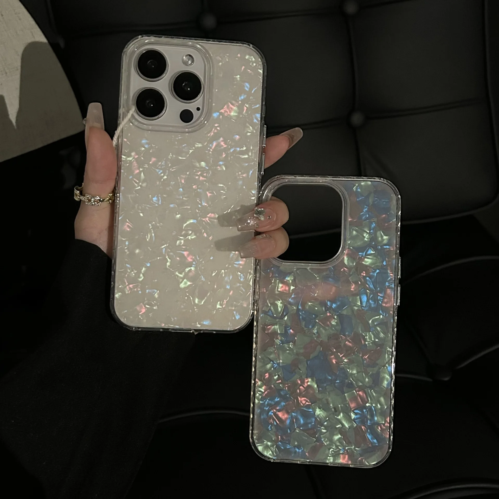 Luxury Glitter Dreamy Conch Shell Phone Case For iPhone 16 15 14 Plus 13 12 11 Pro Max Laser Marble Shiny Clear Bumper Cover image 6