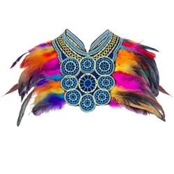 Lace and Feather Exaggerated Scarf Shawl Costume Halloween Party Dress Up Colourful Collar Cosplay Costumes Poncho for Women