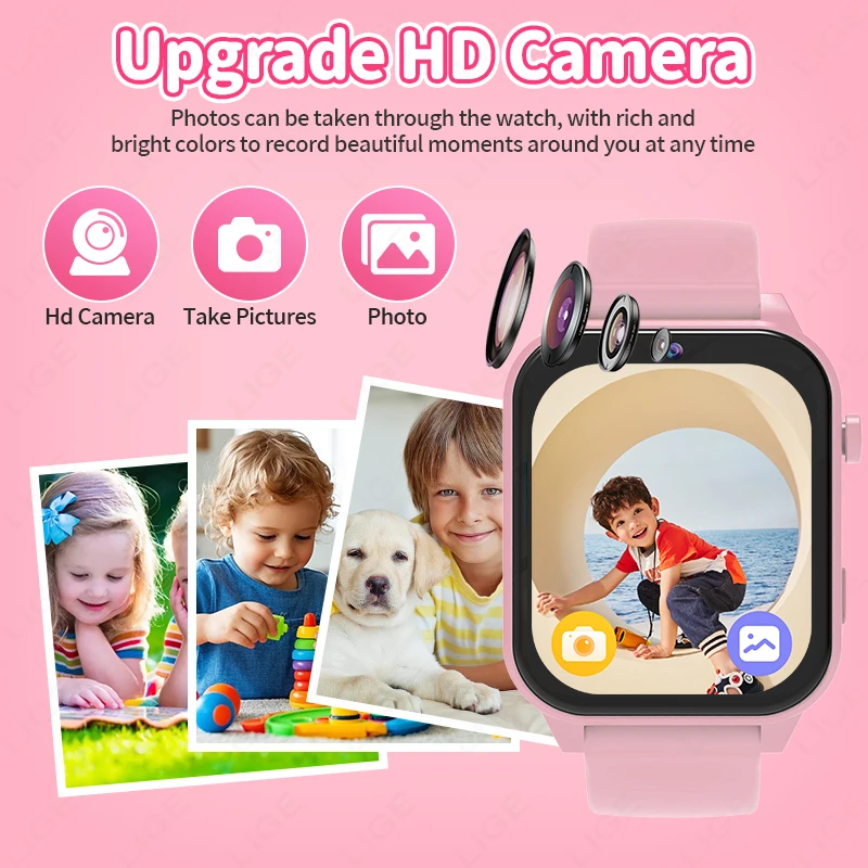 LIGE Children Smart Watch Alarm Clock LED Flashlight Waterproof Kid Watches HD Camera Take Photo Puzzle Game Smartwatch Girl Boy