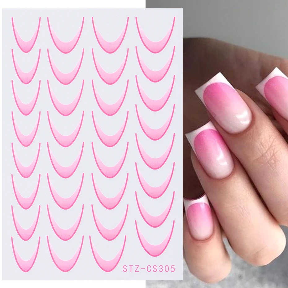 6pcs French Manicure Sticker Gradient Stripe Lines Sliders For Nails Ombre Designs Self-Adhesive Nail Art Decals DIY Decoration