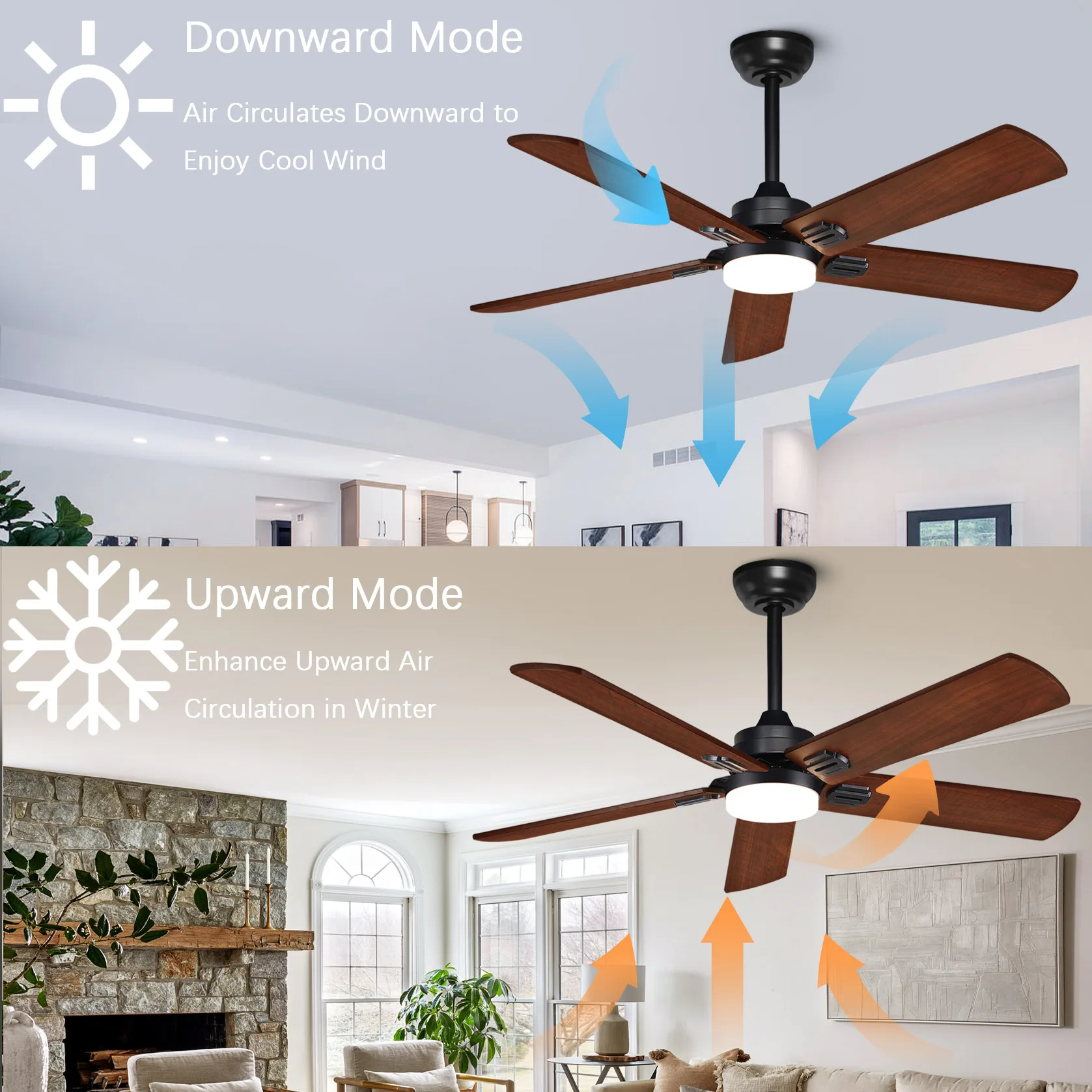 42 Inch Solid Wood Retro Ceiling Fan Light Dining Room Living Room Ceiling Fan Integrated Lights 6-speed Variable Frequency
