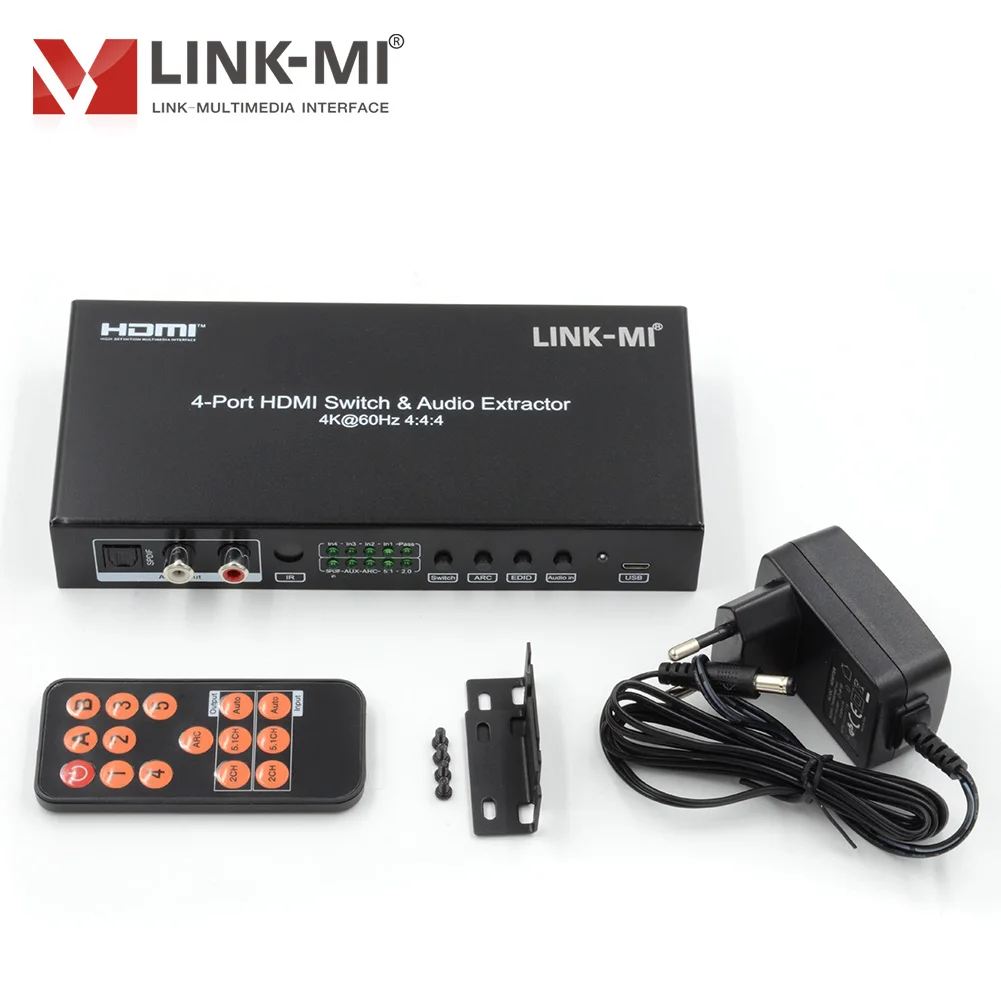 Splitter interruttore a matrice HDMI 2.0 4K60Hz 4x1 con estrattore audio, ARC, HDCP2.2, HDR10, DTS-HD per Home Theater