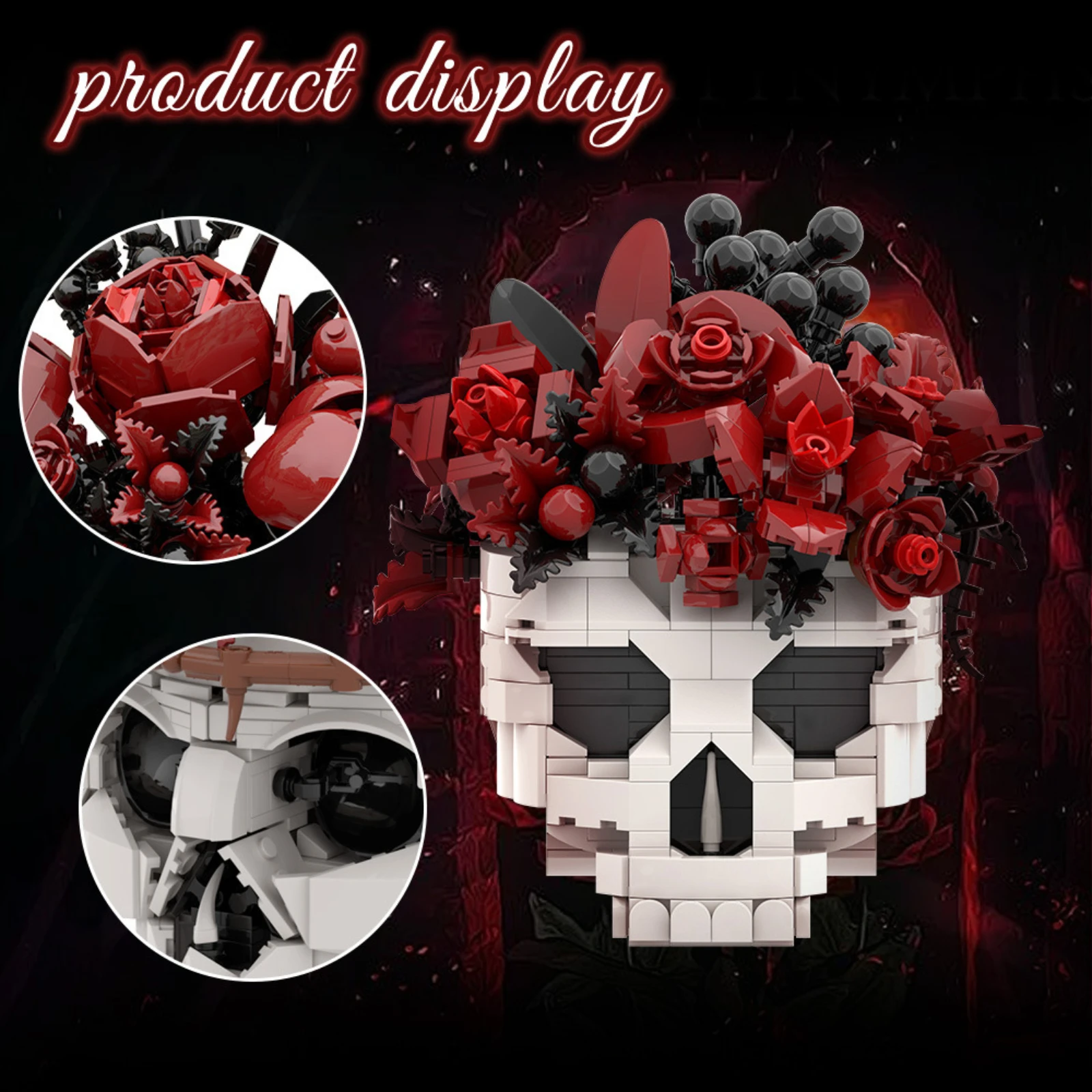 

510PCS Skeleton Red Rose MOC Creative Building Bricks Flower Bouquet Skull Head Brick Flowers Small Particles Assembly Model