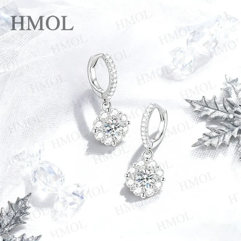 Round Cut 1CT Moissanite Earring White/Black/Champagne/Blue/Sparkling Green S925 Silver Exquisite Women's Jewelry Christmas Gift