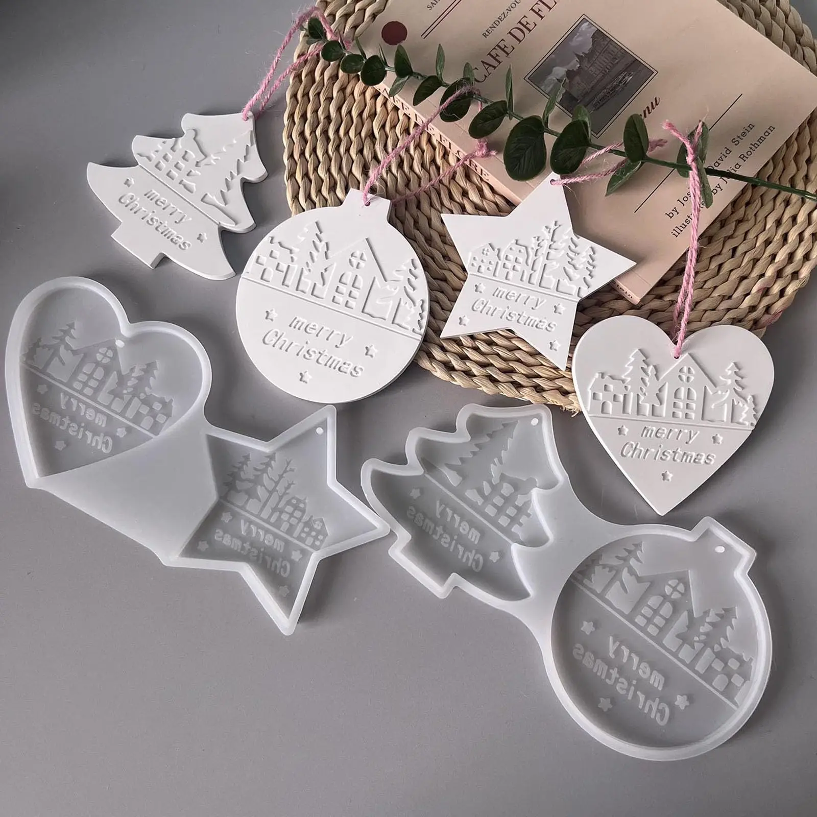 

Silicone Moulds Christmas Pendant Silicone Mould Xmas Tree Star Plaster Moulds for Casting Heart Pendant Casting Mold Xmas Gift