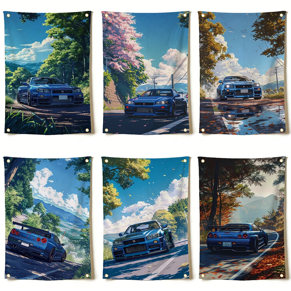 Anime Merch Ideas - 90X150Cm Poster Balap Bendera Mobil Anime
