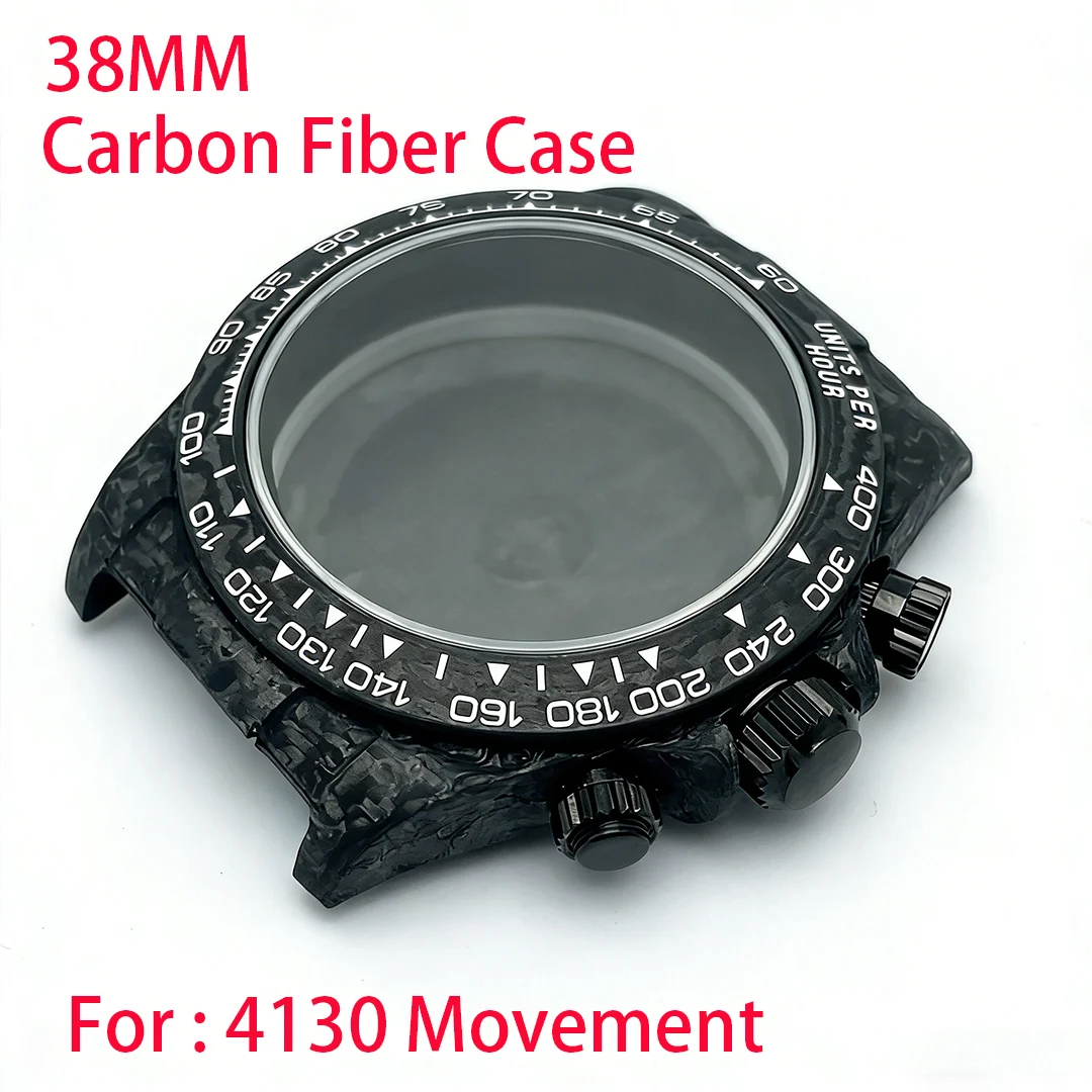 

4130 Movement Carbon Fiber Case 38mm Carbon Fiber Bezel Sapphire Glass Multi-functional Watch Case Waterproof case