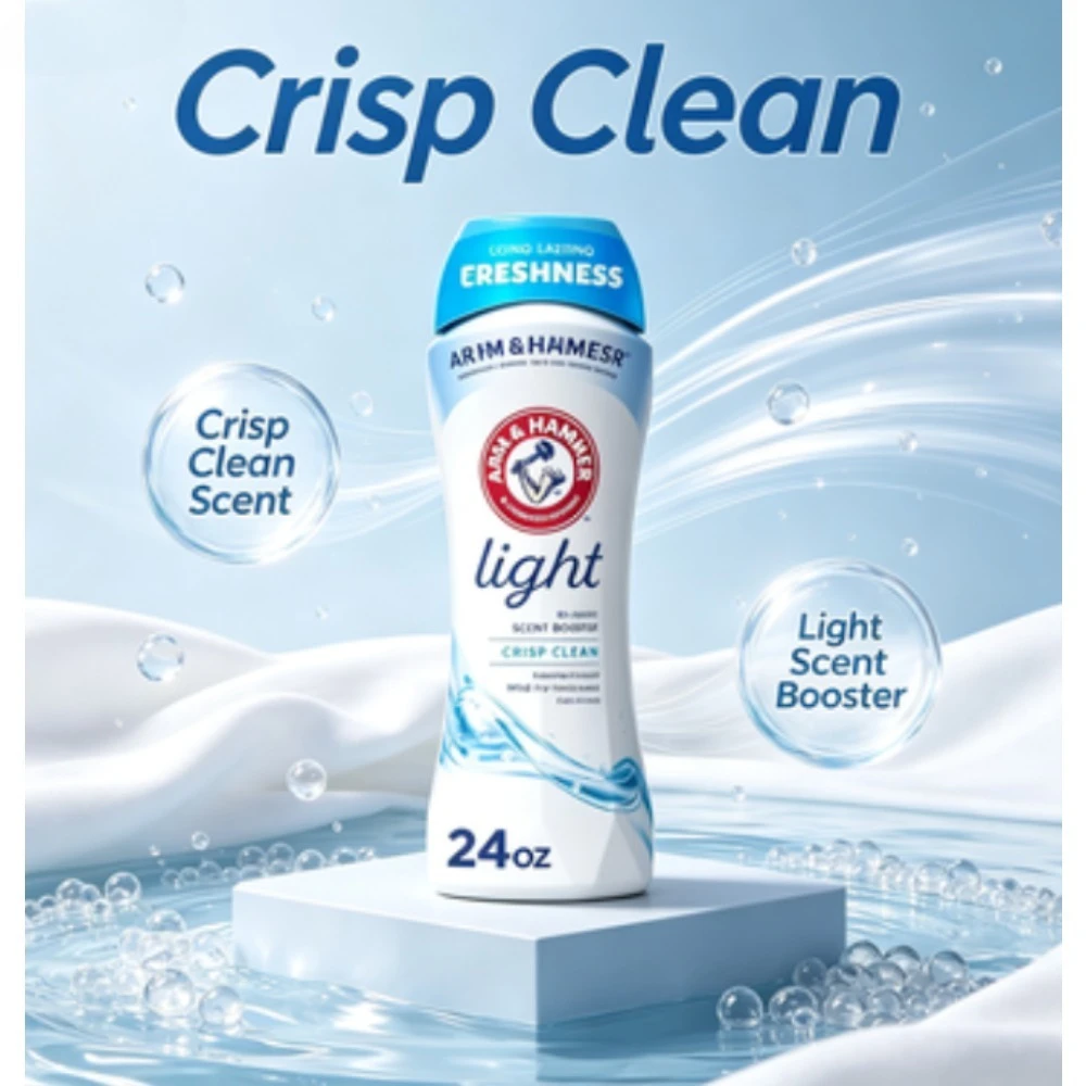 ARM & HAMMER Light Crisp Clean In-Wash Scent Booster, 24 Oz offers mild, refreshing clean fragrance, effectively neutralizes odors and provides long-lasting subtle freshness to all your washed garments