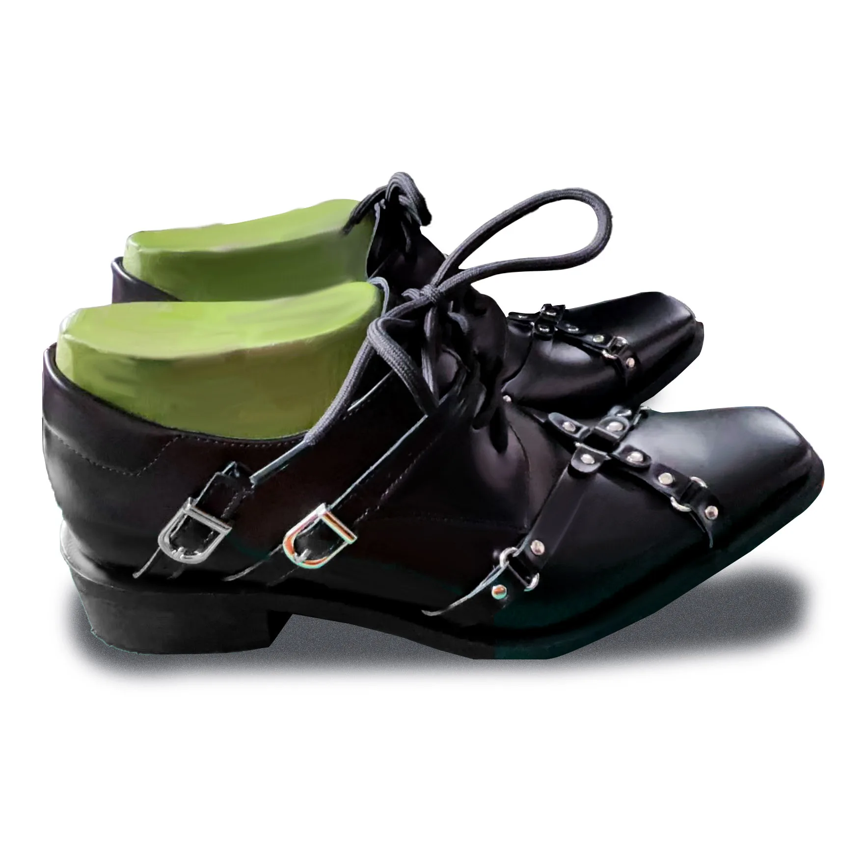 Spring 2026 Same Men and Women Belt Buckle Punk Style Lace-up Small Leather Retro Style Brown Medium Thick Heel Single Shoes