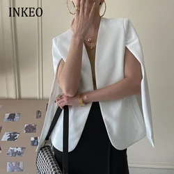 White Women cloak elegant Autumn winter Loose cape Female poncho Desinger Overcoat  Office lady Black Fashion INKEO 2O073