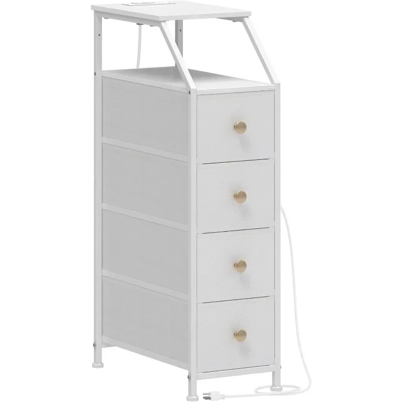 

Narrow Dresser Tall Skinny Storage Tower Vertical Slim Chest of Drawers with Charging Station Small Nightstand Side Table