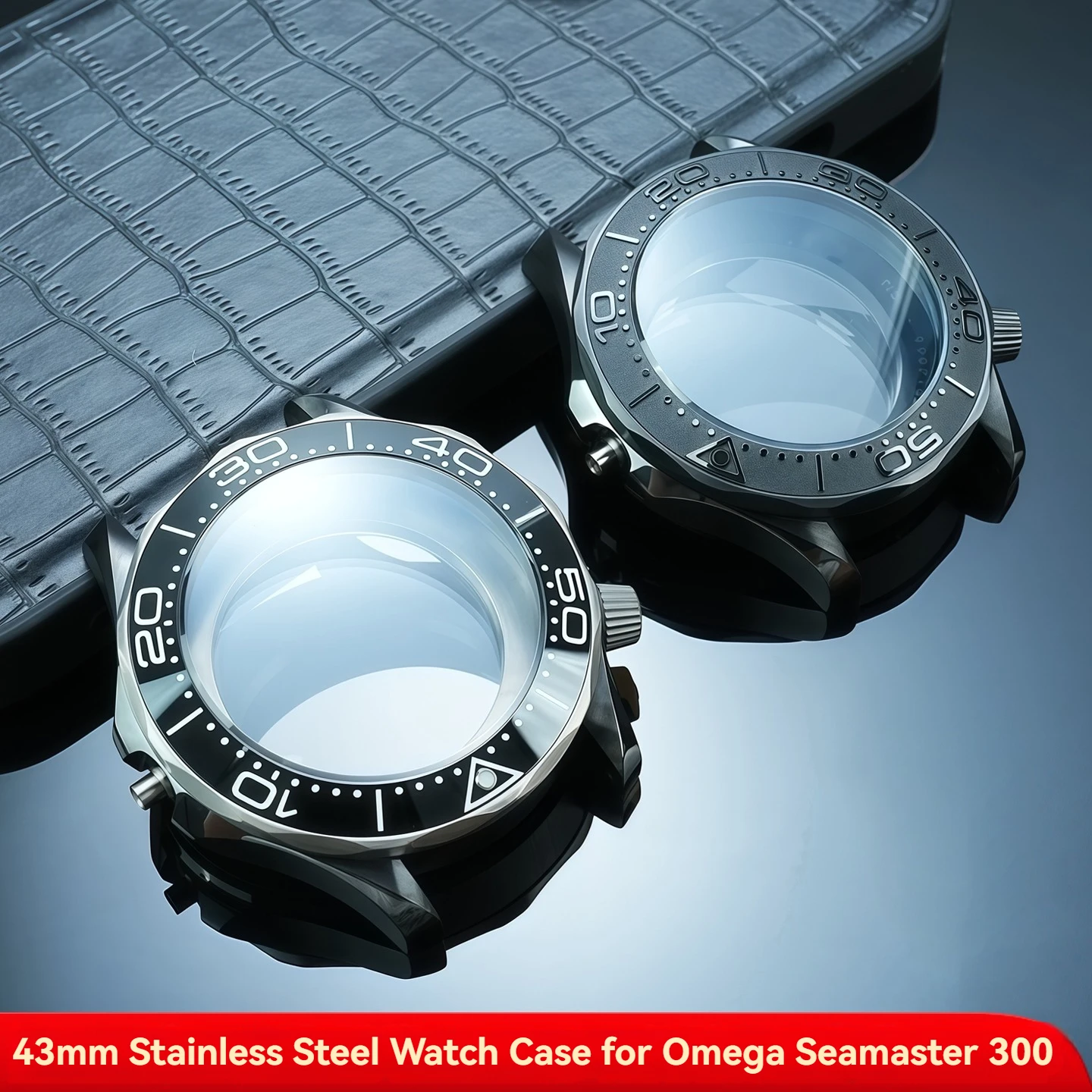 43mm Stainless Steel Watch Case for Omega Seamaster 300, Ceramic Bezel Case Compatible with 2824 Automatic Movement