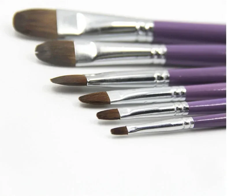 6pcs/Set,purple birch Wood weasel hair gouache watercolor painting brushes acrylic brush Art for Supplies Stationery