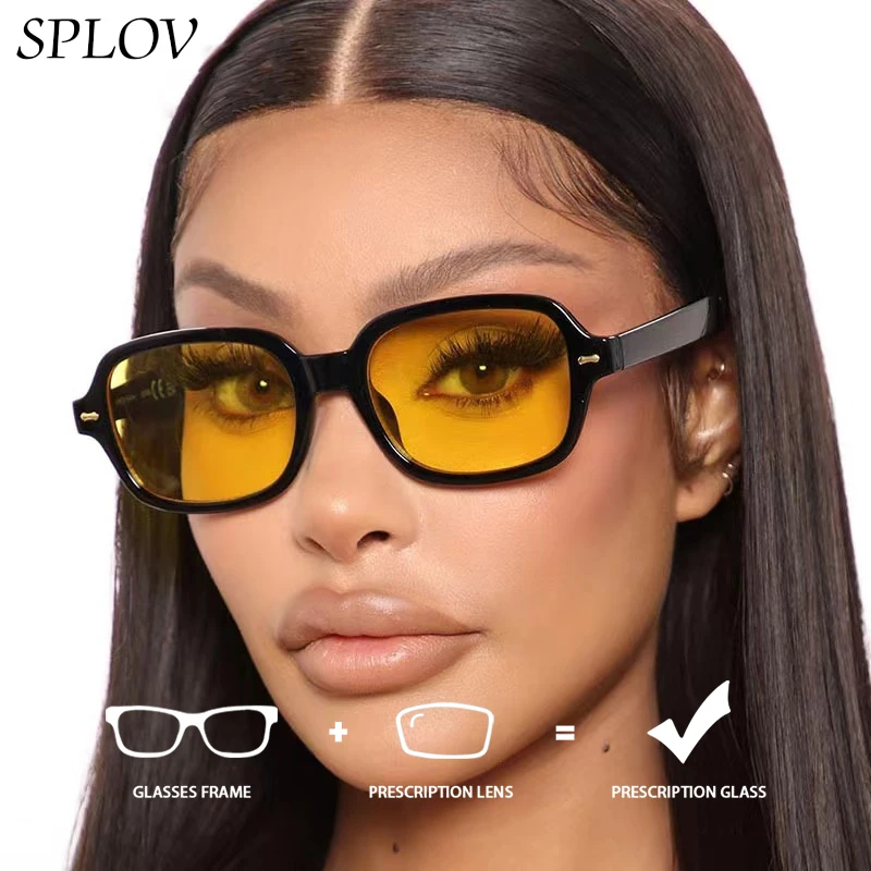 

SPLOV Men's Rectangular Prescription Sunglasses UV400 Protection Professional Customized Prescription Lens Optical Sunglasses