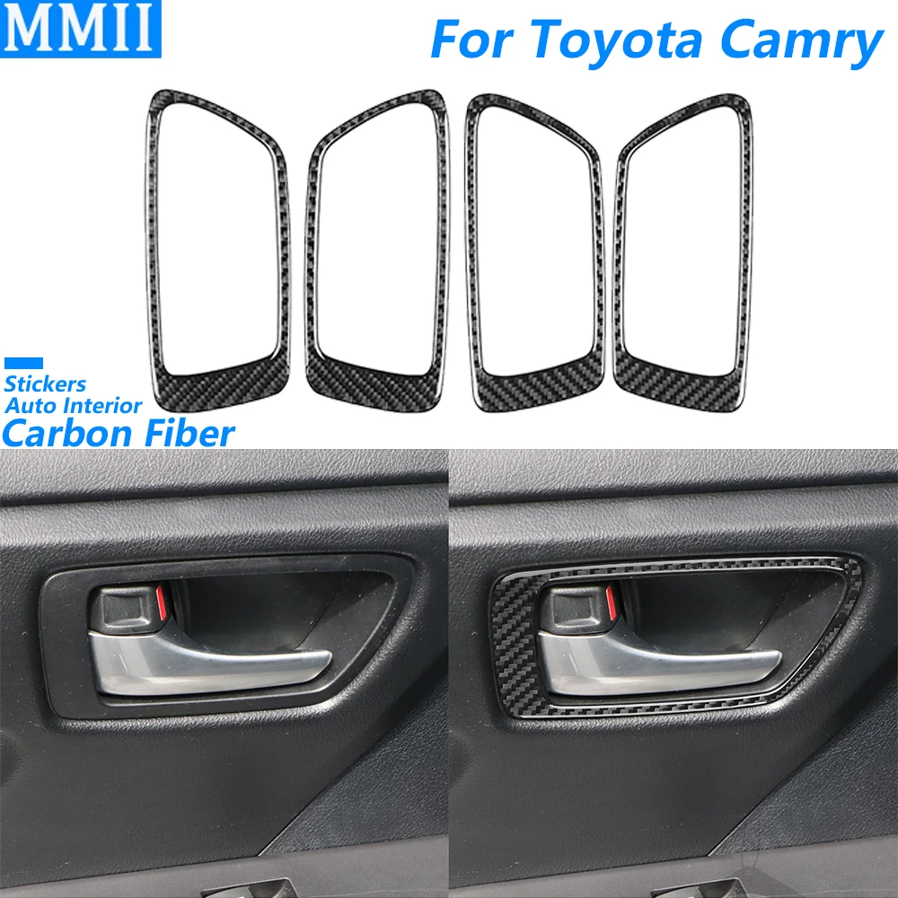 

Для Toyota Camry 2015 2016 2017, внутренняя дверная ручка из углеродного волокна, рамка, панель, декоративная крышка, аксессуары для салона автомобиля, наклейка