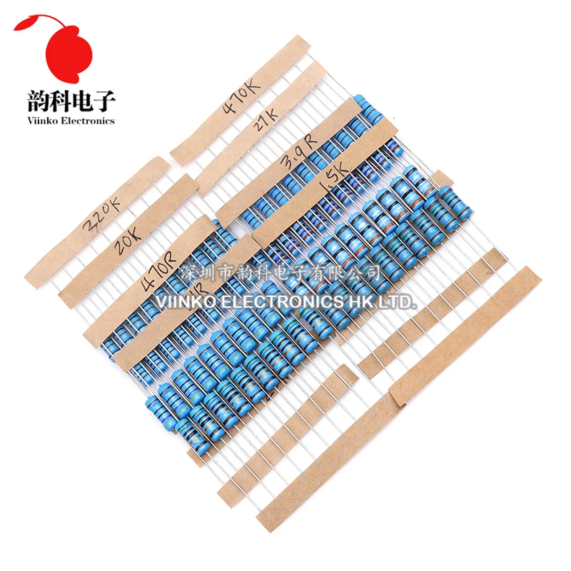 1220pcs 1W Metal Film Resistor Kit 1% 0.33R - 2.2M ohm 122ValuesX10pcs Resistance Set Assortment Pack