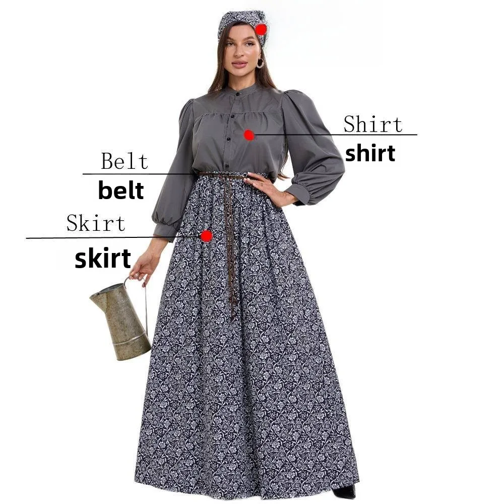 

Medieval Renaissance Farmhouse loween Floral Print Dr Performance Costume Women's Maid Outfit Traditional Ethnic Stage ...