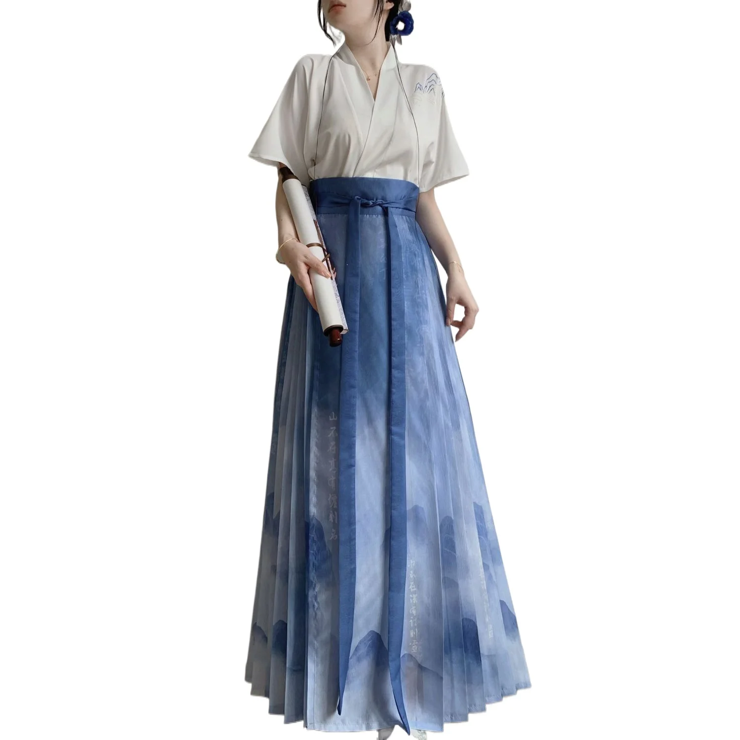 

Chinese Style Women's Hanfu Ming Style Horse Face Skirt Summer Thin Short Sleeved Daily Set
