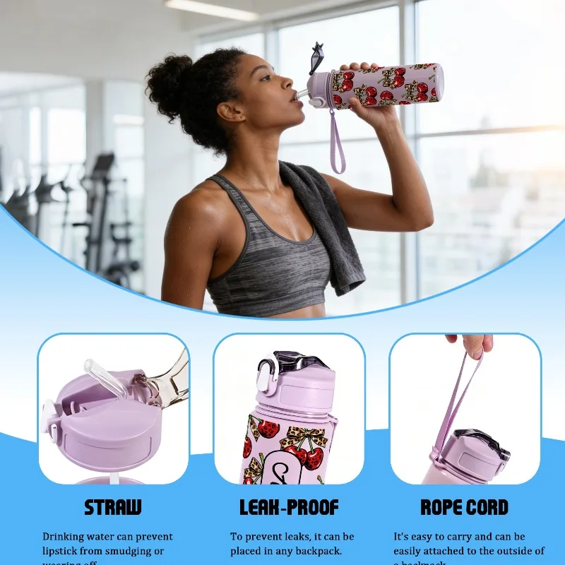 Personalized 25oz Large Cherry Leakproof Plastic Water Bottle for Outdoor Gym Hiking School Birthday Party Gift