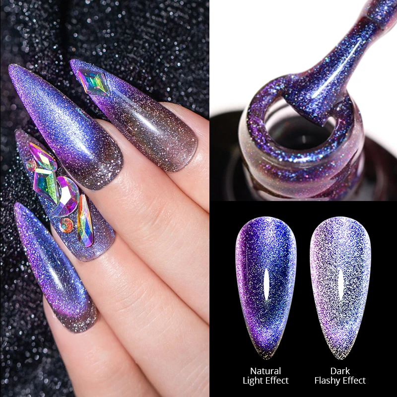 Mtssii Reflective Cat Magnetic Gel Rainbow Glitter Nail Polish Soak Off Magnetic UV Gel Sparkling Auroras Laser Nail Art Gel