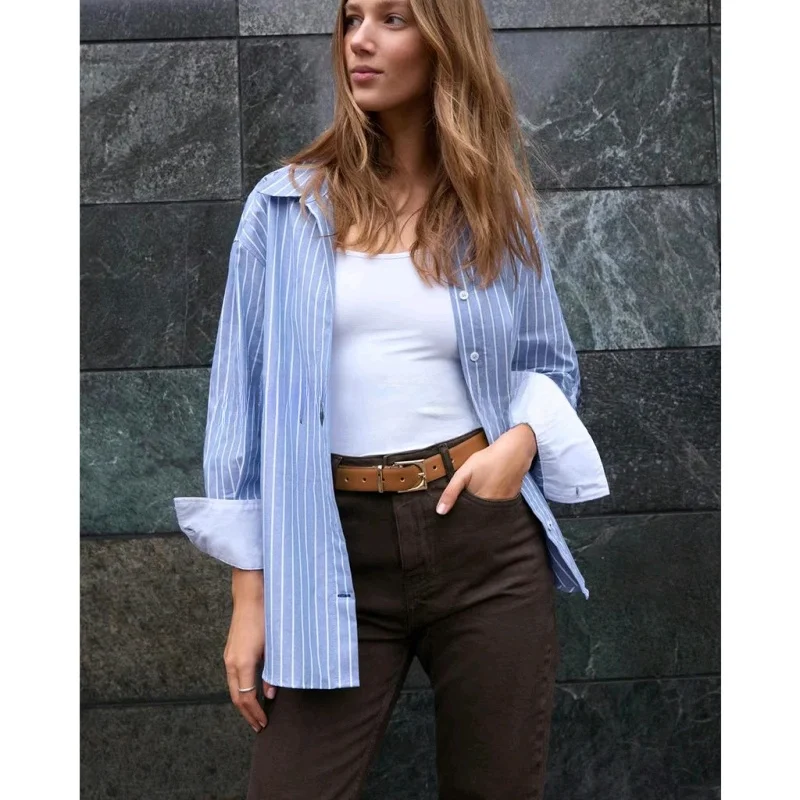 Spring Summer New Arrival Women's Commute Style Long Sleeve Button up Basic Shirt Top Single Button down Collar 8741251