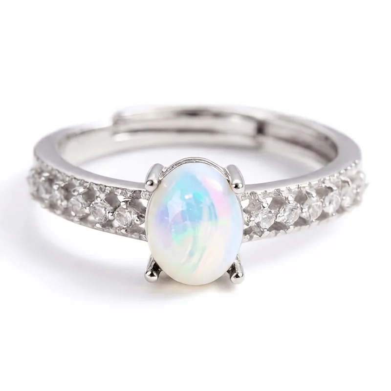 1pce 68mm Natural Opal, S925 Sterling Silver Ring | Play-of-Color | Minimalist | Halloween, Christmas, Thanksgiving gifts 043