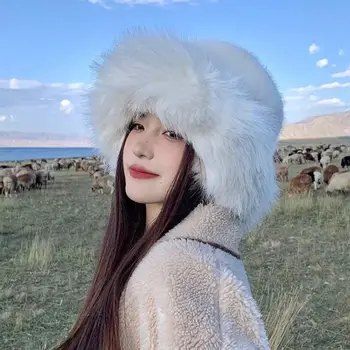 女性のためのふわふわの毛皮の漁師の帽子,耳の保護キャップ,防風,暖かい帽子,パナマキャップ,女性のファッション,ぬいぐるみ,冬