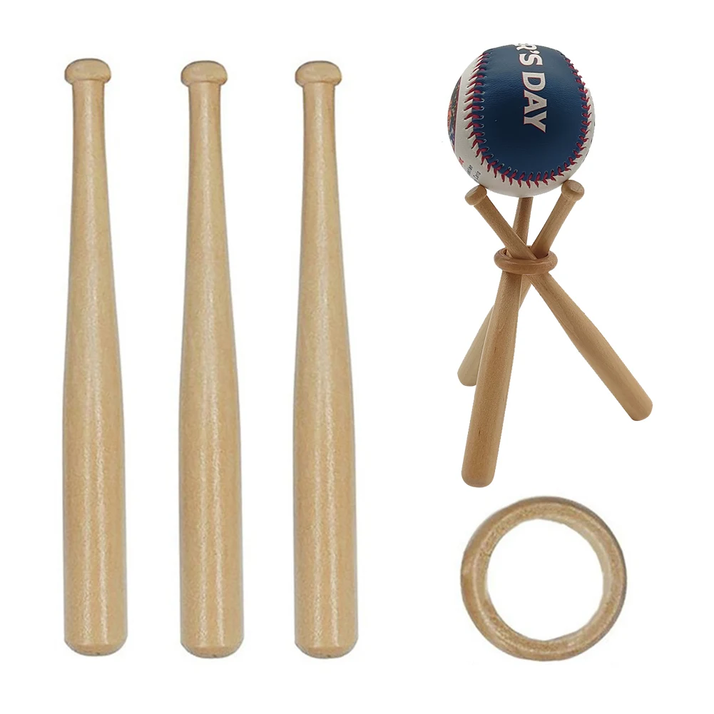 Wooden Baseball Holder with Mini Baseball Bats and Wooden Circles Display Baseball Centerpieces for Kids and Sports Lover