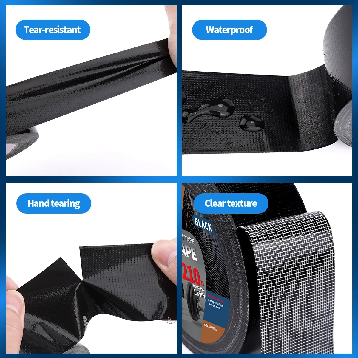 Nastro adesivo in tessuto super adesivo nero Riparazione di sedili per biciclette elettriche Riparazione di teloni Nastro adesivo a base di tessuto nero Nastro da imballaggio