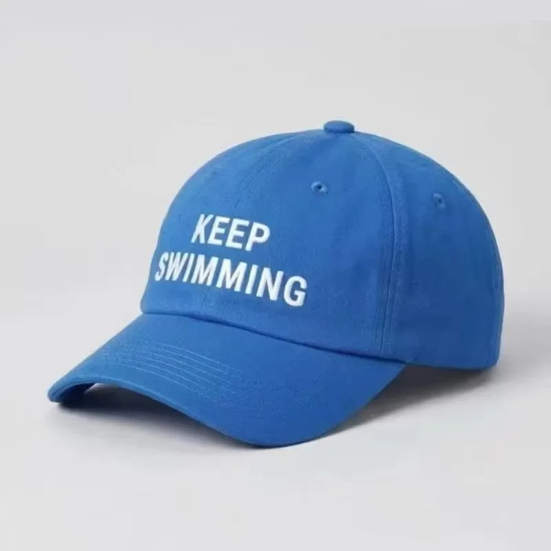 2026 Trendy keep Swimming New Letter Embroidery Baseball Caps For Men And Women Fashionable Sunscreen Soft Top Hat Duckbill Cap - view 4