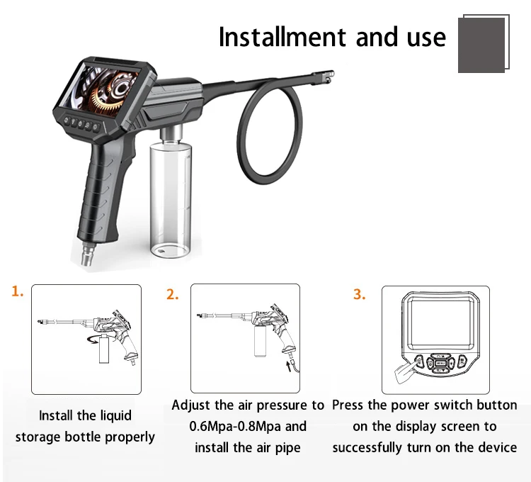 4.3inch 720P Side-View/ Front View Spraying Car Air Conditioner Cleaning Endoscope Camera CMOS Borescope Visual Cleaning Gun